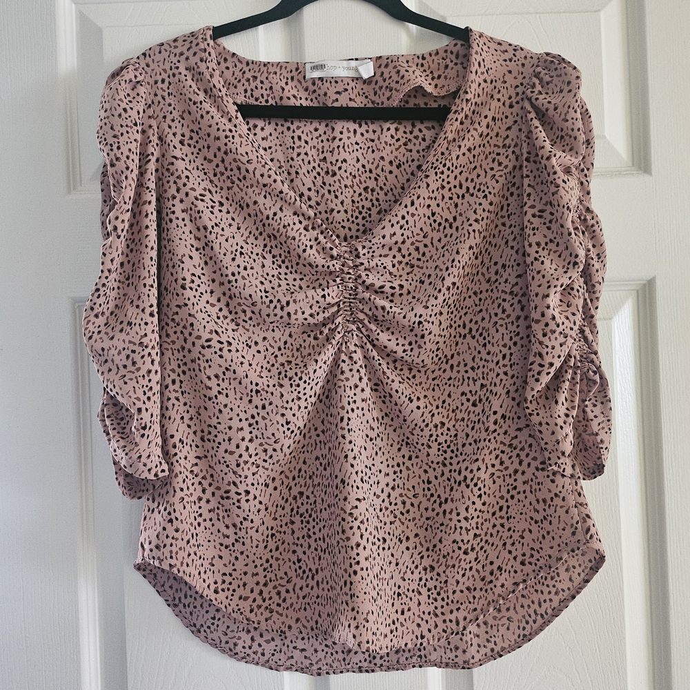 bishop + young Blush Leopard Print Ruched Blouse